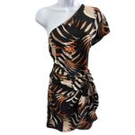 Trouvé Black Tropical Print Short Sleeve One Shoulder One Shoulder‎ Dress Medium Photo 1