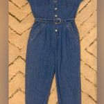 Liz Claiborne Vintage 90s Blue Denim Romper with Belt and Collar Photo 2