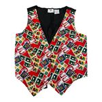 Vintage Christmas Postage Stamp Holiday Vest Womens Red Size M Photo 0