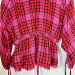 Free People NWT  Pacific Dawn Red and Pink Plaid Button-Down Shirt Size: XS Photo 8