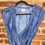 Eshakti  Blue Chambray Denim Short Puff Sleeve Wrap Top Women's Size 10 Medium Photo 1