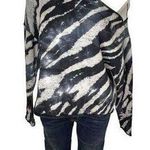 SIX/FIFTY Blue Gray Pullover Sweater Cutout Shoulder Distressed Oversized Small Photo 0