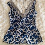 Bebe Stunning Silk and Spandex Sequined blue and Gray Blouse from  Size Small Photo 0