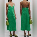 Ganni NWOT CRINKLED satin slip midi dress bright Green Sz 32 XS Photo 1
