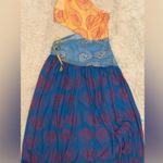 NWOT Staud Ashlyn one shoulder Maxi Dress Blue Size 16 Yellow Photo 2