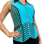 Alberto Makali Vintage New York Turquoise Striped Zipper Sleeveless Blouse Vest Photo 0