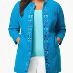 Talbots Woman Blue Fish Embroidered Embellished Open Jacket Plus size Petite 22W Photo 0
