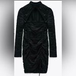 ZARA Limited Edition RARE Satin Ruffled Front Cut Out Mock Neck Mini Dress Photo 2