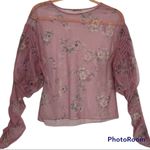 ZARA Pink Ballon Long Sleeve Floral Sheer Top Size Medium Photo 3
