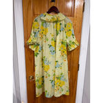Vintage 1960s Smart Time Floral Housecoat Dress Yellow Blue Green Snap Front Size L Photo 5