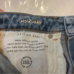American Eagle Stretch Mom Jean Blue size 4 Long semi distressed look Photo 6