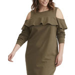 Torrid Plus Size 2X Olive Green Ruffled Knit Sweatshirt Dress Cold Shoulder 914 Photo 0