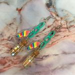 Handmade Star Confetti Glass Jar Ice Cream Cone Charms Plastic Chain Earrings Photo 3