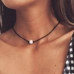 Black Leather Pearl Choker Necklace Photo 0