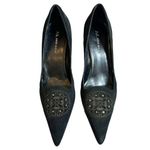 Anne Klein NEW AK  Mckee Black Nubuck Crystal Accented Pointed Toe Pumps Size 9 M Photo 2