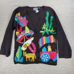Vintage TLC by Lambert Mexican Fiesta Cardigan Sweater Crochet Knit NWT Size M Black Size M Photo 8