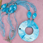 695. Turquoise Glass Seed Bead Shell Beaded Necklace Blue Photo 0