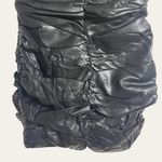 Naked Wardrobe Black Faux Leather Puff Sleeve Ruched Mini Bodycon Dress Size L Photo 7