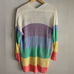 Debut  Rainbow Color Block Waffle Knit Cardigan Sweater Longline Pockets S-M Photo 5