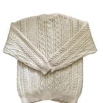 VTG British Wool Chunky Oversize Wool Cable Knit Cardigan Sweater Sz S Ivory White Photo 2