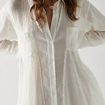 Free People Splice Up Shirtdress Tunic Size Large Ivory Oversize Boho Casual Photo 0