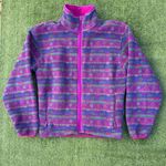 Vintage 90s LL Bean Purple Printed Fleece Zip Up Sweater, Size Medium Pink Photo 1