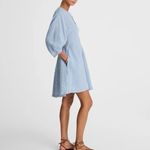 Madewell NWT  Women's Size 12 Blue Splitneck Mini Dress Summer Linen Photo 1