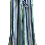 Indigo Rein Linen Blend Striped Side Slit Waist Tie Wide Leg Pant Small Resort Photo 0