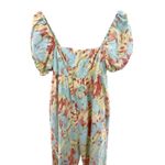 Storia Floral Cotton Puff Sleeve Smocked Wide Leg Jumpsuit Boho Cottagecore L Photo 1