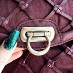 Pour La Victoire Knotted Leather Canvas Satchel Shoulder Bag in Oxblood & Gold Photo 3