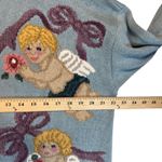 Vintage Northern Isles Hand Embroidered Angels Cardigan Sweater Cottagecore XL Blue Photo 9