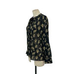 Vince Dandelion Poet Blouse Gathered Floral-Print Silk-Crepon Black Size Small Photo 5