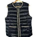 Karl Lagerfeld Black Down Tweed Trim Puffer Vest L Photo 2