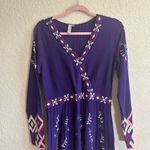 Sahalie Medium Purple Embroidered Sweater Pleated Hippie Boho Cotton Knit Dress Photo 5