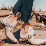 Freebird by Steven | Snakeskin 7 Women’s White Ankle Boots with Silver Hardware Photo 0