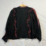 ZARA  Women's XS Premium Denim Collection Floral Embroidered Blouse Ruffled Top Photo 4