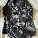 Black Silk Feather Pajamas Size M Photo 0