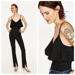 ZARA Black Knit Metallic Glitter Ruffle Flounce Bodysuit Size Medium 6096/003 Photo 9