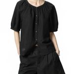 Uniqlo Linen Blend Volume Sleeve Blouse Black NWT Medium Photo 0