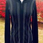 Vocal  Black Knit Hoodie Black & Gunmetal Tone Rhinestones Photo 0