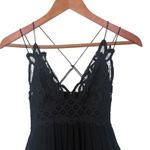 Free People ONE Adella Slip Mini Dress Black Crochet Lace Ruffle Hem Size Small Photo 5