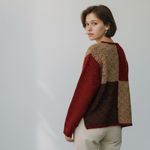 Dress Barn Vintage 90s Cardigan Sweater Colorblock Zip Up Lrg Burgandy Tan Brown Photo 2