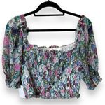 ASTR  The Label Floral Smocked balloon Sleeve Top Pink Green Garden Party Sz L Photo 0