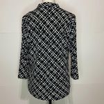Jones New York  Sz XL Geometric Print Long Sleeve Knot Neck Blouse Black White Photo 3