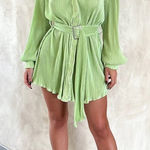 THATS SO FETCH Stassi Shirt Dress Belted Size 4 Lime Green Pleated Collared Photo 0