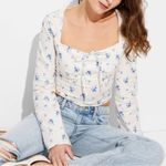 Wild Fable Women's Floral Milkmaid Top Cream Blue - Small Photo 3