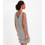 Loft Women's Metallic Fringe Tweed Double V Mini Dress Navy Blue Gold White 12 Photo 2