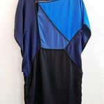 BCBGMAXAZRIA Dress Blue & Black Colorblock Bat Wing Sleeves Mini Dress Sz S GUC Photo 0