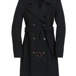 J.Crew NWT Petite 2011 Icon Trench in Black Cotton Double-Breasted Coat 0P Photo 0