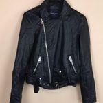 American Eagle Women’s Black Faux Leather Asymmetrical Zipper Motorcycle Jacket Photo 3